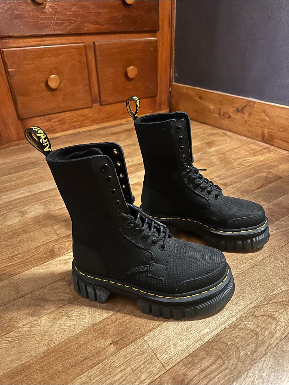 Dr. Martens Black Canvas Platform Lace-Up Combat Boots